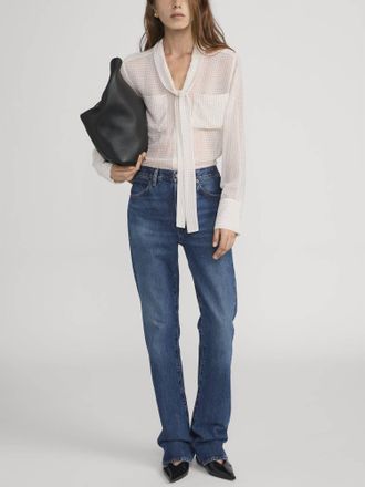 Frame Denim Modern Tie Polka Dot Blouse In Ecru Multi