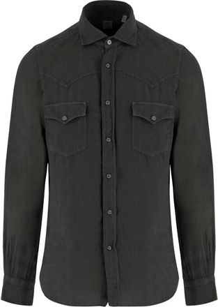 Finamore Linnen overhemd - Heren - Casual Overhemden - Groen - M - Linnen - Overhemden