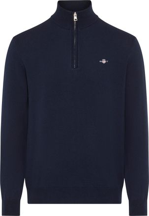 GANT Stehkragenpullover GANT COTTON/WOLL HALF ZIP, Herren, Gr. L, evening blau, Strick, Obermaterial: 70% Baumwolle, 30% Wolle, normal, Rippb&uuml;ndchen, Pullo