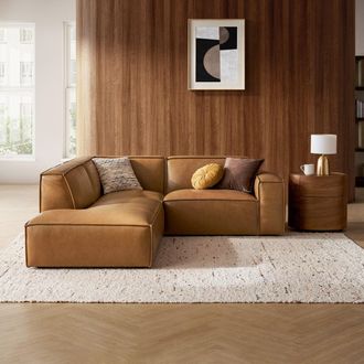 Castlery Brown Top Grain Leather Left Side Chaise Sectional | Jonathan by Castlery
