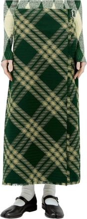 Burberry Wool Check Midi Skirt - Dames - Maxi Rokken - Groen - 2XS - Wol - Rokken