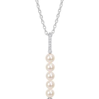 Delmar Cultured Freshwater Pearl & Diamond Pendant Necklace - 0.18ct. in White at Nordstrom Rack