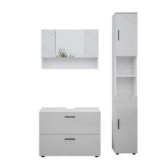 Vicco Conjunto De Muebles De Ba&ntilde;o Irma, Blanco Alto Brillo, 3 Piezas, Mueble Bajo 80 Cm