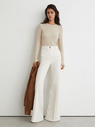 Reiss Neutral Marl Jersey Crew-neck Long-sleeve Top, XL