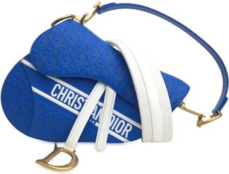Dior Borsa a spalla Saddle Oblique in pelle di vitello goffrata e traforata 2022 - Blu
