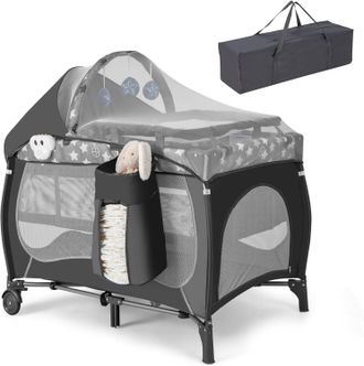 Costway Costway - 5 In 1 Lettino Da Campeggio Pieghevole, Culla Neonato Da Viaggio Con Fasciatoio Materasso E Zanzariera, Box Bambini Portatile Con Borsa, Dal