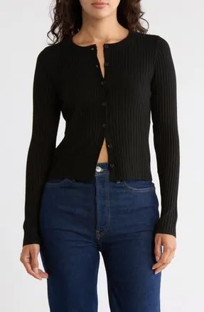 Leith Fitted Button Front Cardigan in Black at Nordstrom Rack, Size X-Small