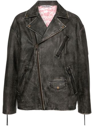Acne Studios logo-embossed biker leather jacket - men - Polyester/Calf Leather - 44 - Black