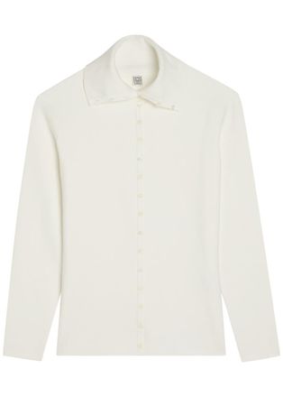 Toteme Polo Fine-knit Cardigan - Off White - S (UK8-10 / S)