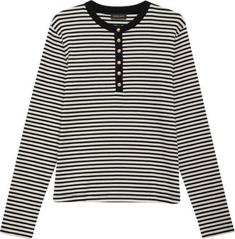 Anine Bing Tops, Dames, Grijs, S, Katoen, Gestreept T-shirt met Lange Mouwen en Capuchon