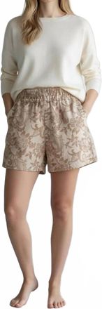 BLACK TAPE Floral Elastic Waist Shorts In Cream And Beige