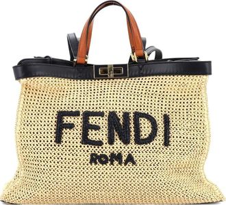 Fendi Peekaboo X- Raffia Medium tote bag - Beige