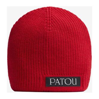 Patou Gebreide Beanie Muts van Wolmix - Dames - Hoeden - Rood - ONE Size - Wol - Accessoires