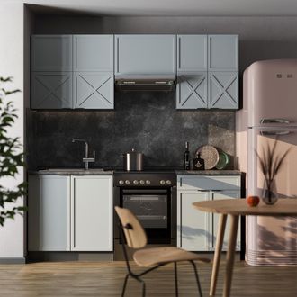 Vicco Mueble De Cocina Fame-line, Azul Claro/gris Antracita, 200 Cm, Et Antracita, Vicco