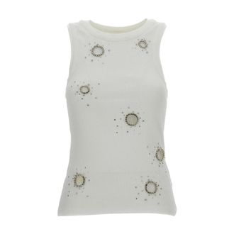 Des_Phemmes Sleeveless Tops, female, White, Size: XS Tank Top with Rhinestones