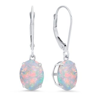 MAX + STONE 14K White Gold 8X10mm Oval Gemstone Dangle Earrings