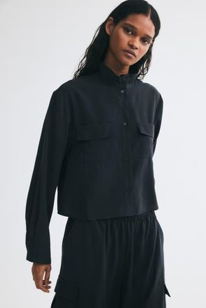 H&M Stand-up Collar Viscose-blend Shirt in Dark Gray at Nordstrom, Size X-Small
