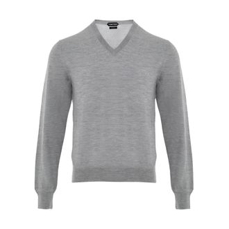 Tom Ford Cashmere Knitwear, male, Gray, Size: L Cashmere Silk V-Neck Knit