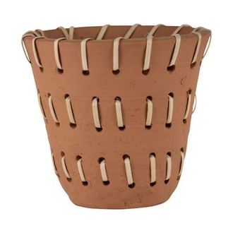 Foreside Home And Garden Natural Handthrown Terracotta Planter with Woven Rattan Accents in Brown at Nordstrom