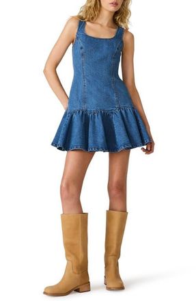 Steve Madden Igga Stretch Cotton Tiered Denim Minidress in Imperial Blue at Nordstrom, Size X-Large