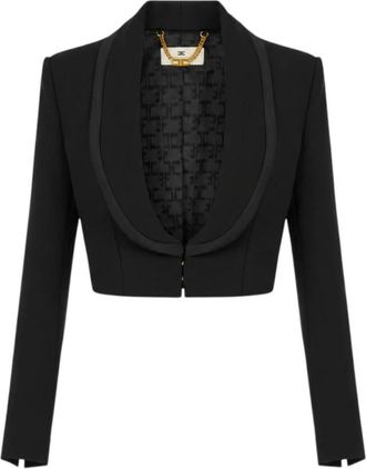 Elisabetta Franchi Cropped blazer met satijnen revers - Dames - Blazers - Zwart - L - Satijn - Jassen