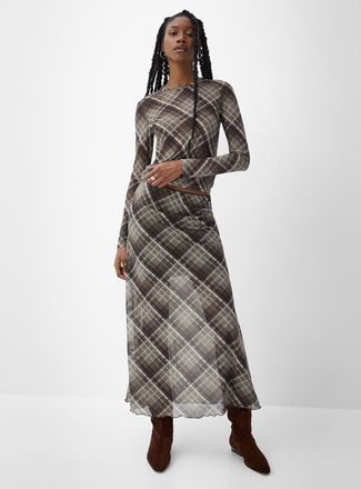 Icone Womens Neutral checkers maxi micromesh skirt