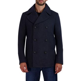 Cole Haan Double Breasted Peacoat in Navy at Nordstrom Rack, Size X-Large