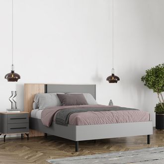 Dmora Cama Doble Banff, Tama&ntilde;o Del Colch&oacute;n 160x200 Cm, Soporta 200 Kg, Matrimonial, Gris Oscuro