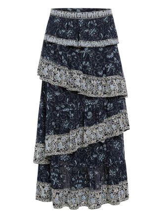 Marie Oliver Paislee floral-print maxi skirt - women - Viscose - 10 - Blue