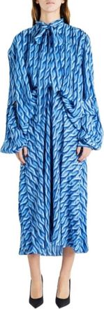 Balenciaga Blauwe Mesh-effect Gedrapeerde Jurk - Dames - Casual kleedjes - Blauw - 2XS - Polyester - Kleedjes