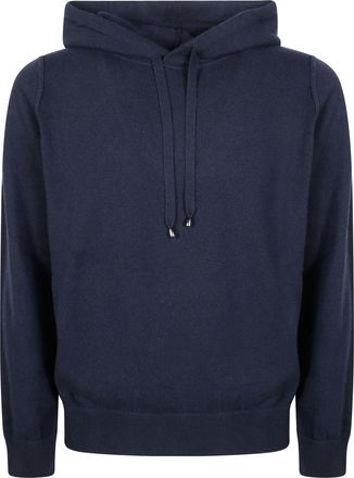 FILIPPO DE LAURENTIIS Dark Navy Fine-Knit Wool-Cashmere Hoodie