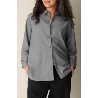 Eileen Fisher Organic Cotton Long Shirt in Black/white at Nordstrom, Size Xx-Small
