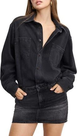 Good American Denim Long Sleeve Mini Shirtdress in Black389 at Nordstrom Rack, Size X-Large