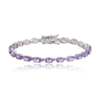 MAX + STONE 925 Sterling Silver 6x4mm Oval Cut Gemstone Tennis Birthstones Bracelet