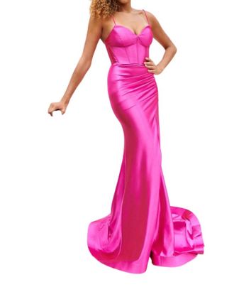 Faviana Sculpted Satin Corset Gown In Lipstick Red