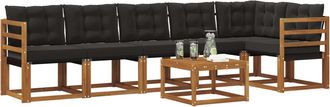 vidaXL Conjunto De Sof&aacute;s De Exterior 7 Uds. Natural Y Negro Vidaxl