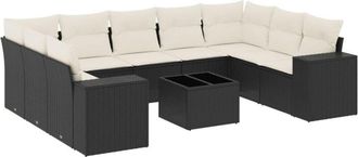 vidaXL Vidaxl - Set De Sof&aacute;s De Jard&iacute;n 10 Pzas Cojines Rat&aacute;n Sint&eacute;tico Negro