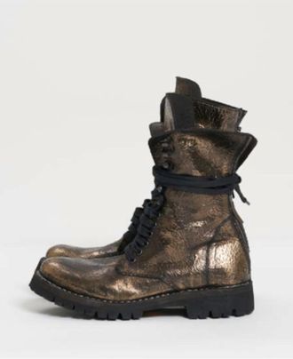 Masnada Womens Italian Military Boot In Cracked Gold