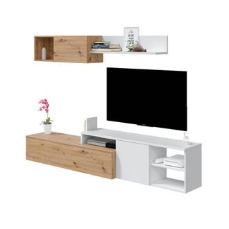F.R.S. Frs - Mueble De Sal&oacute;n Reversible Color Roble Nodi Y Blanco Artik 220 Cm Estilo N&oacute;rdico (doble Montaje)
