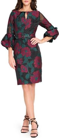 Tahari by ASL Floral Jacquard Sheath Dress in Black Red at Nordstrom, Size 16