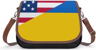 Generic Flag of Ukraine And U.S.A. Womens Crossbody Bag Fashion Shoulder Handbags Message Tote Bag with Adjustable Strap