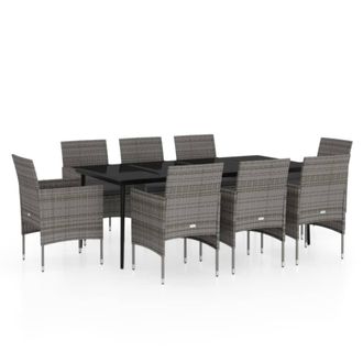 vidaXL Vidaxl - Set Da Pranzo Per Giardino 9 Pz Con Cuscini Grigio E Nero