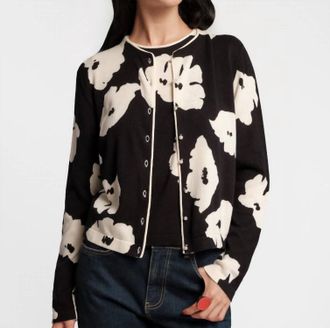 Frances Valentine Darling Long Sleeve Cardigan In Black/oyster