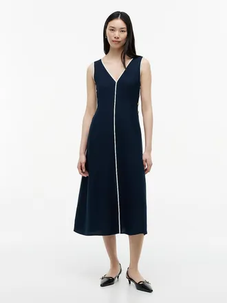 Tommy Hilfiger Womens Nautical Linen-Blend Midi Dress - Dark Night Navy - 4