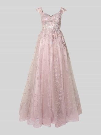 Unique Schimmerndes Abendkleid aus T&uuml;ll mit Stitchings in Rose, Gr&ouml;&szlig;e 32