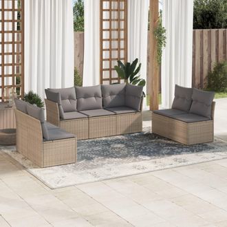 vidaXL Vidaxl - Set Sof&aacute;s De Jard&iacute;n 7 Piezas Y Cojines Rat&aacute;n Sint&eacute;tico Beige
