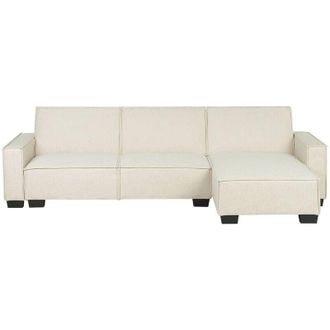 Beliani Beliani - Sof&aacute; Cama Esquinero Tapizado En Tela Beige 3 Plazas Cama En Forma De L Izquierda Romedal