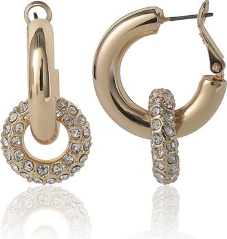 BCBGeneration Pav&eacute; and Polished Gold-Tone Double Hoop Earrings in Gold Tone at Nordstrom