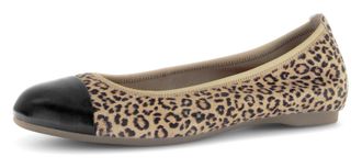 Gabor Ballerina GABOR, Damen, Gr. 38,5, schwarz (leo, schwarz), Nappaleder, Ziegenveloursleder, animal-print, kontrastfarbene Details, Schuhe Ballerina, Blo