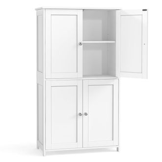 Vasagle Mueble de ba&ntilde;o alto con 2 estantes regulables y 4 puertas blanco
